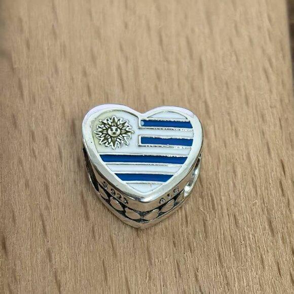 Pandora Jewelry - 😁Pandora Uruguay Flag Dangle Heart Bead Charm Pendant, S925 Silver Bracelets